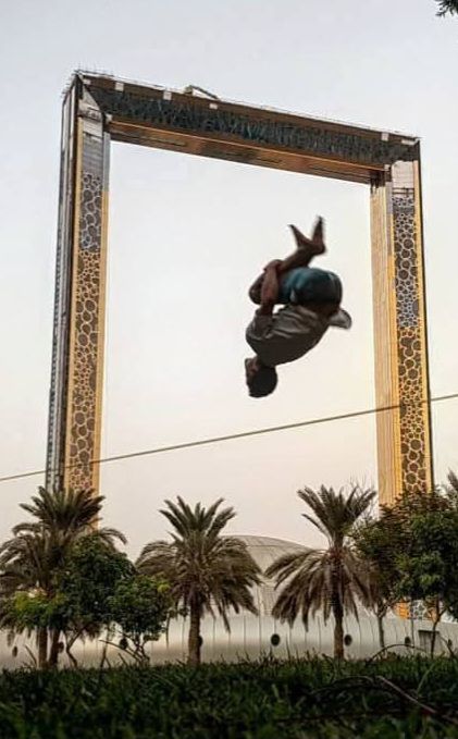 Carlos Merayo backflip through Dubai Frame - Slackline Journey
